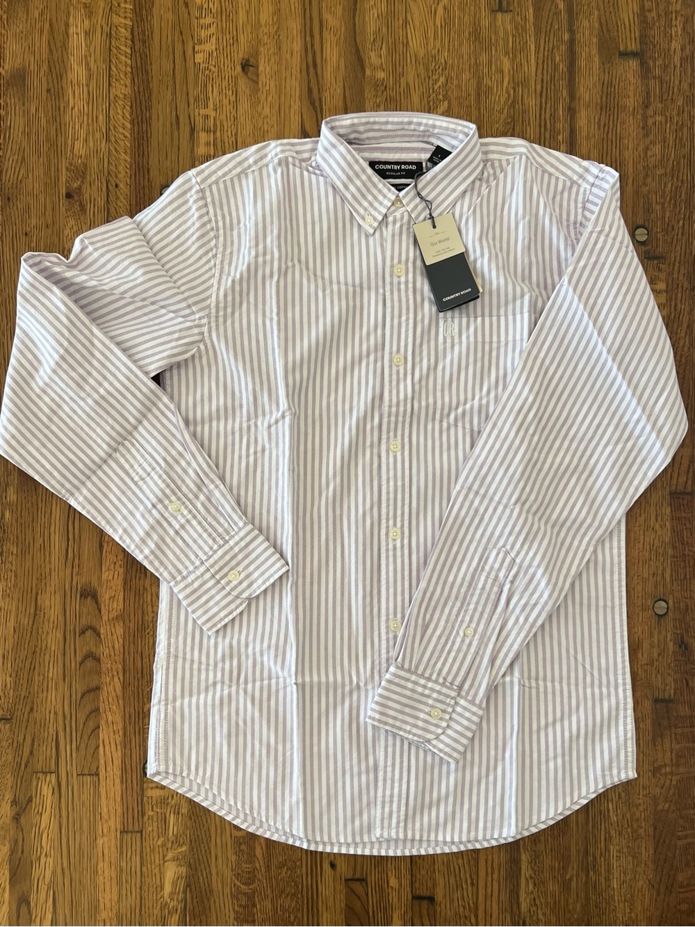 Country Road Men's Lavender-Striped Cotton Button-Down Shirt
